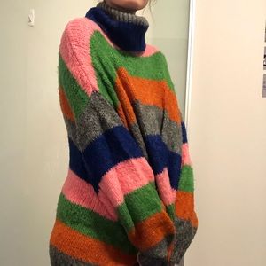 Oversized Chunky Knit Multicoloured Turtleneck